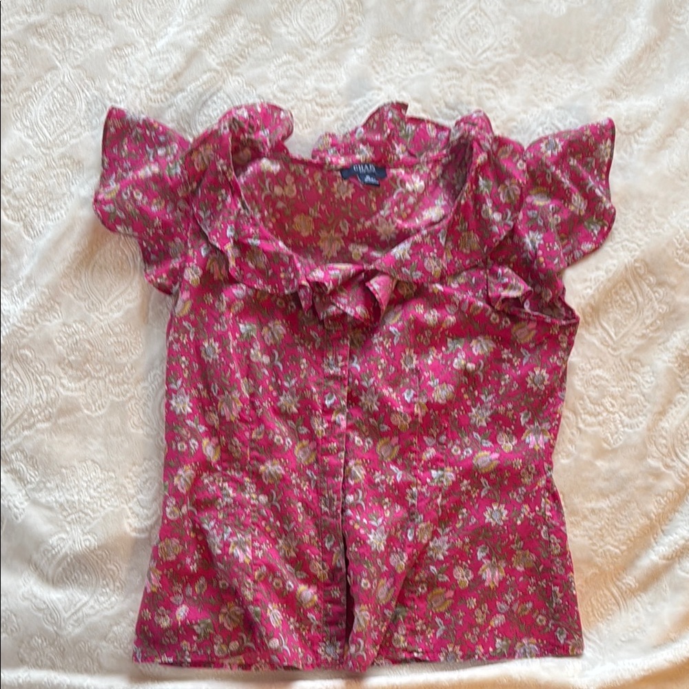 Floral Ruffle Sleeve Top - Red